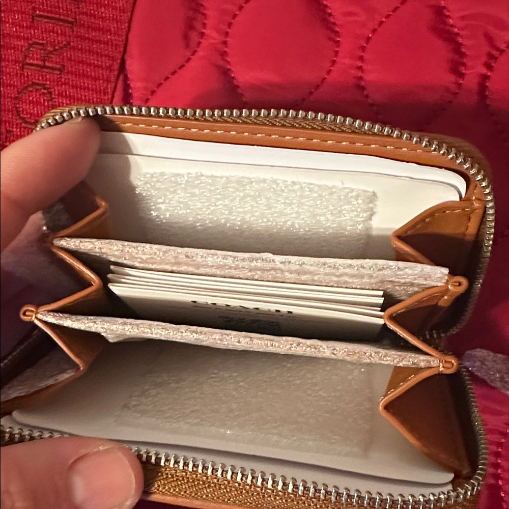 Coach Essential Small Zip Around Card Case In Crystal Signature Jacquard